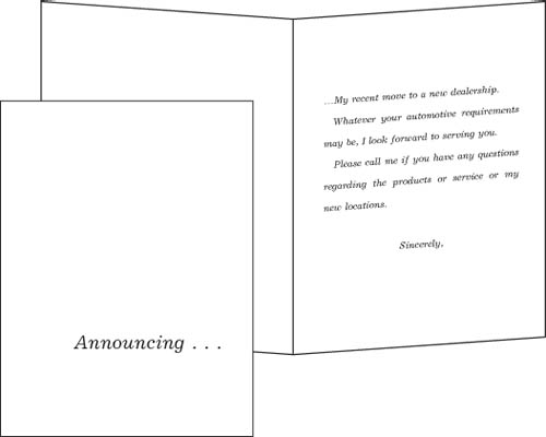 Salesman's Announcement Cards
