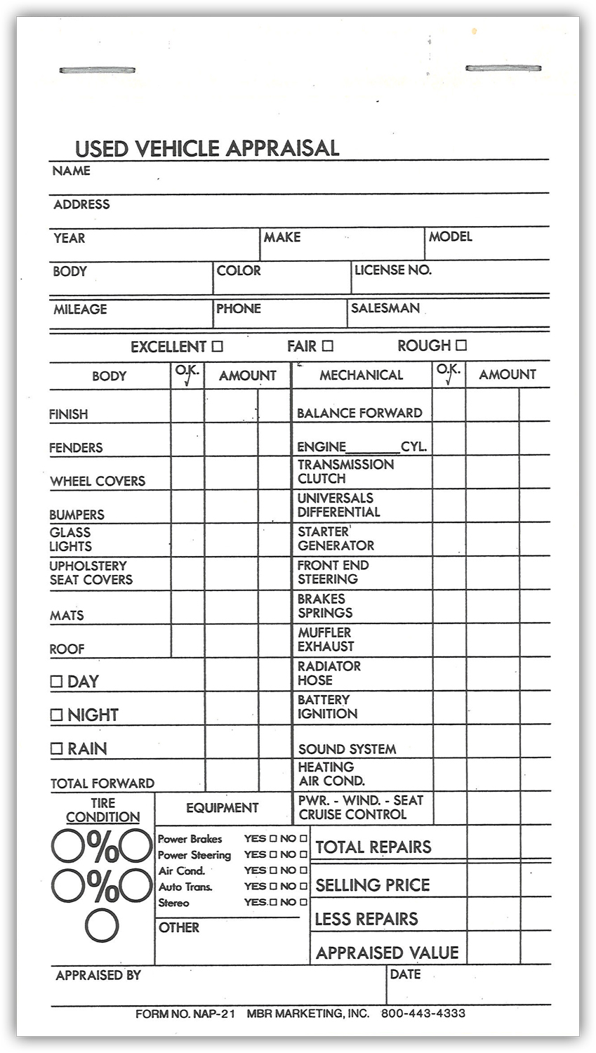 used vehicle appraisal books auto dealer supplies mbr marketing vehicle appraisal form