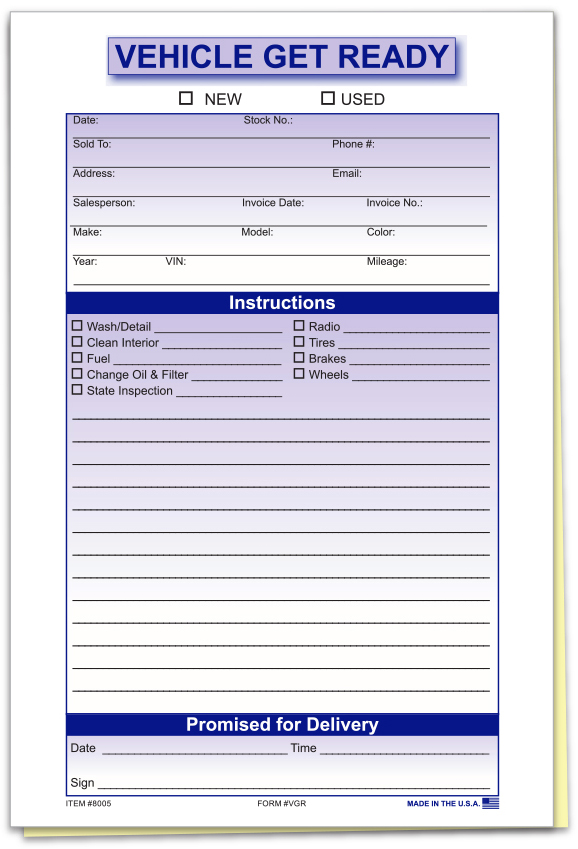 new vehicle get ready forms package of 100 auto dealer supplies ready form